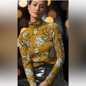 Anthropologie Maeve Mustard and Blue Floral Jacket